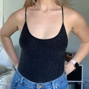 Black sparkle scoop neck bodysuit